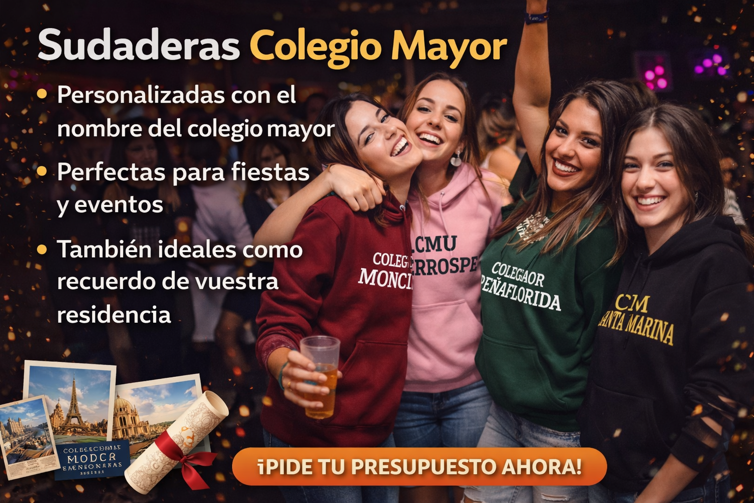 Sudaderas personalizadas para colegios mayores y residencias universitarias