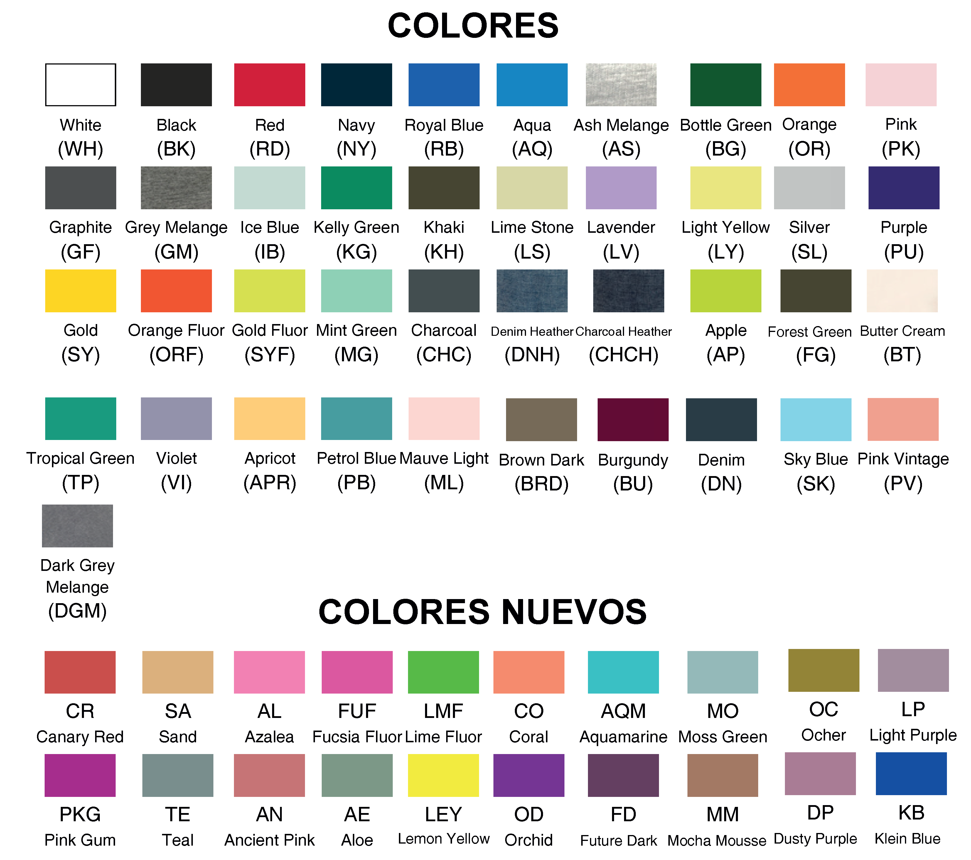 Imagen de los colores disponibles para sudaderas de grupos