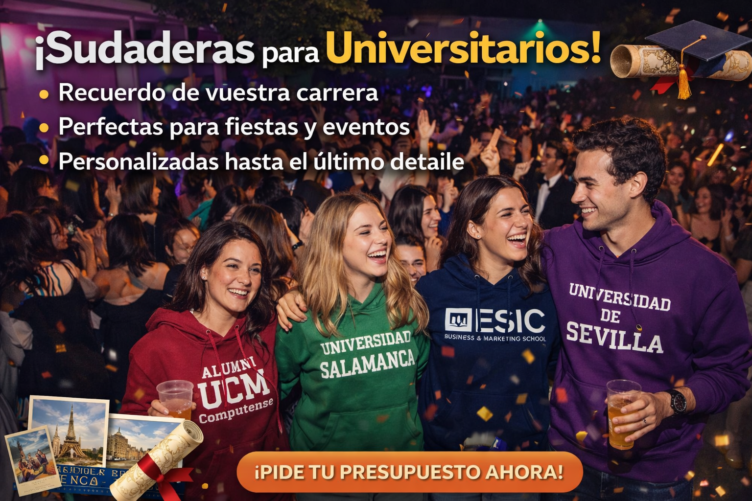 Sudaderas universitarias personalizadas con logo, carrera y promoción